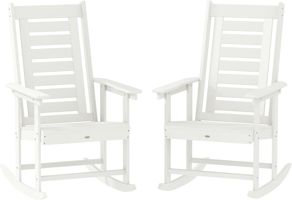Outsunny Outdoor Rocking Chairs Set of 2 HDPE Patio 28" High Back White ...