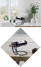 (Black) Artificial Pearl Necklace Floating Wine Rack, Metal Wine Bottle Holder, Wine Bottle Stand for Bar and Home Decoration