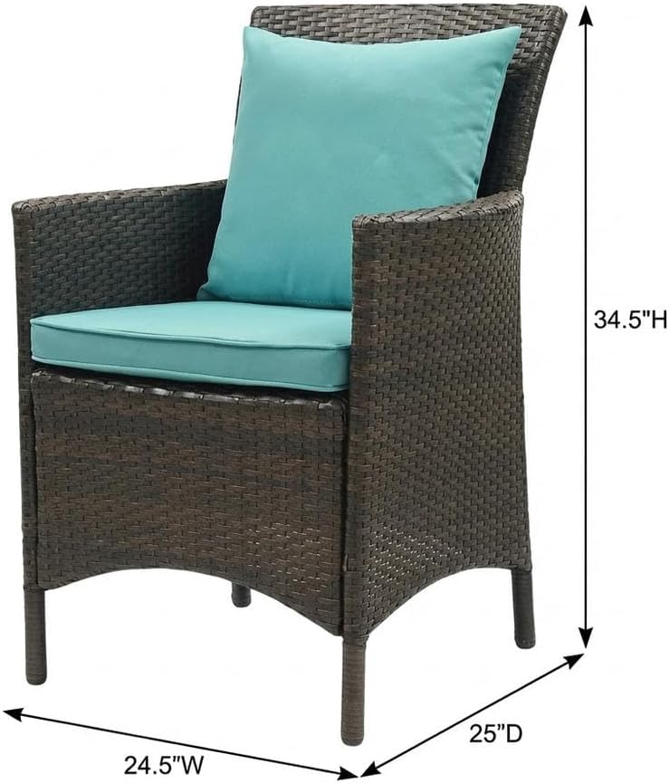 Brown Wicker Rattan Dining Armchair for Patio, Outdoor Lounge Furniture, Comf...