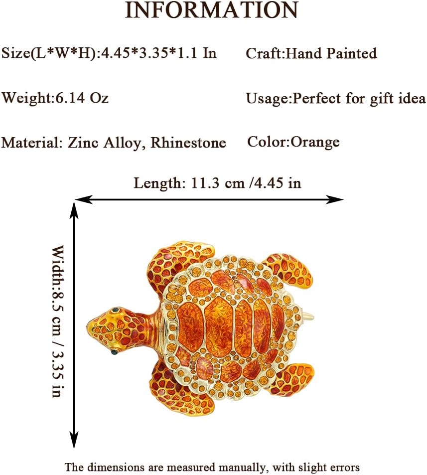 QIFU Hand Painted Orange Turtle Style Enamel Trinket Box Hinged, Elegant Jewelry Box to Store Your Ring or Earring in Style