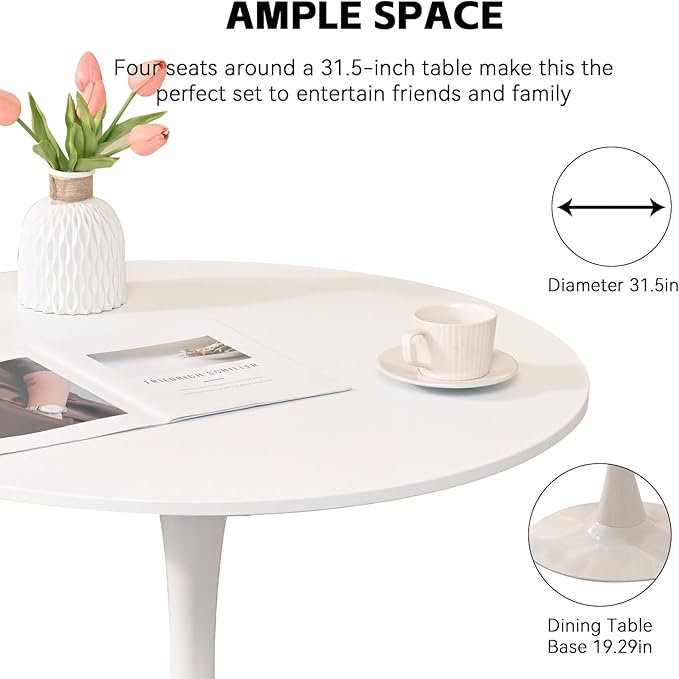 3-Pieces 31.5" Round Dining Table Set for 2, White Dining Table & Velvet Upholstered Dining Chairs Set of 2 for Kitchen Dining Room Apartment Small Space(Gold Velvet Chairs)