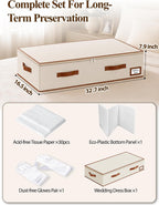punemi 70L Under Bed Wedding Dress Preservation Box, Beige | With 30 Sheets Acid-Free Tissue Paper & Microfiber Gloves, for Wedding Dresses, Evening Gowns & Heirlooms