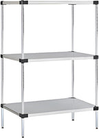 Omega Solid Stainless Steel Shelves, 21" Deep x 72" Wide x 34" High 3 Tier Heavy Duty Solid Shelving Unit for Kitchen Garage Office Restaurant Warehouse 800-lb Per Shelf Weight Capacity