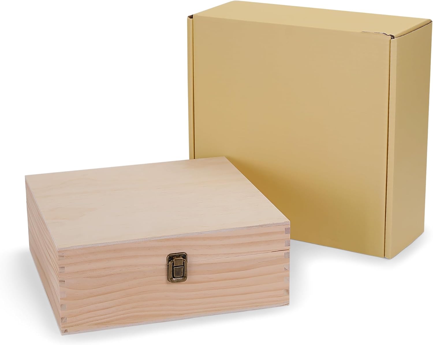 Makerflo Medium Natural Pine Wood Memory Box with Black Felt Inside, Hinged with Clasp, Keepsake Wooden Box Ideal for Craft and Personalization (Laser Engraving, Epoxy, UV DTF, and Vinyl) – Pack of 24