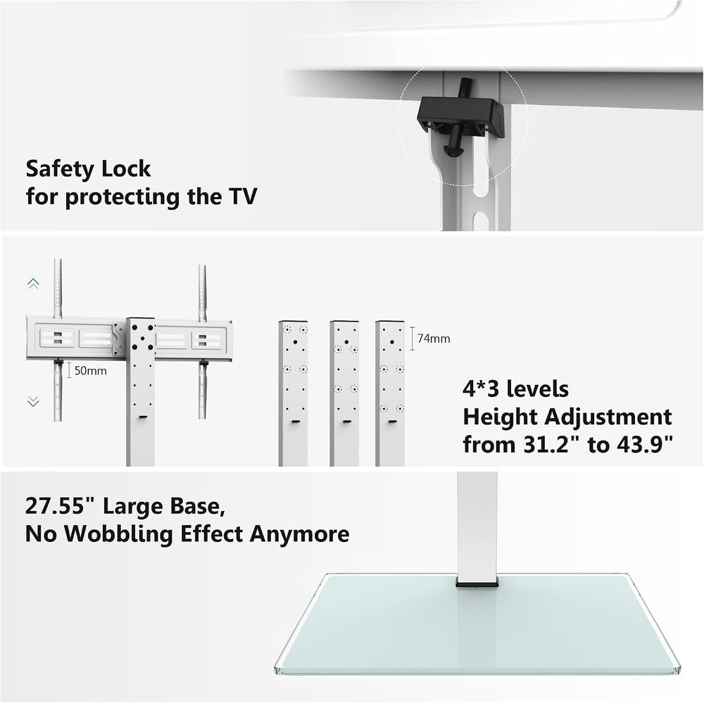 FITUEYES Universal TV Stand with Swivel Mount for 50-85 Inch TV, White | Tabl...