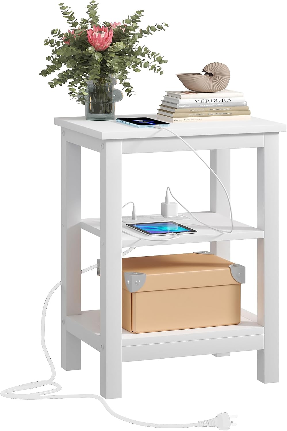 VECELO Modern Nightstands with Charging Station,Side End Table Night Stand wi...