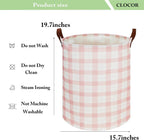 CLOCOR Laundry Basket, Waterproof Fabric Storage Container, Room Decor, Gift Basket(Pink Grid)