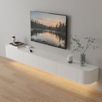 Pre-Assembled Floating TV Stand with Drawers, Rubberwood Wall Mounted TV Console, Modern Media Console for Living Room, Space-Saving Floating TV Cabinet (White (with Led), 78.7in/200cm)