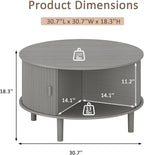 Coffee Table and TV Stand Set of 2, Round Center Table with Storage, Fluted Coffee Table with 360° Sliding Doors, 86.6" Entertainment Center for Bedroom, Living Room, Grey