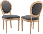 French Country Dining Chairs Set of 2,Farmhouse Upholstered Dining Room Chairs with Round Back and Solid Leg,Fabric Kitchen Side Chairs for Kitchen/Bedroom/Dining Room,Gray