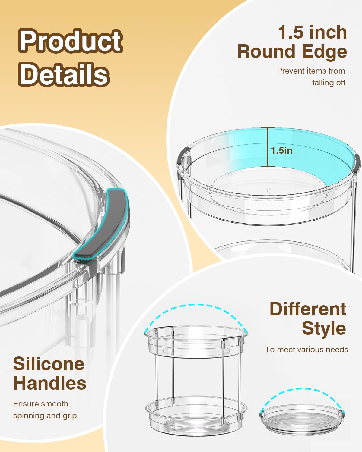 INCOSTAR 3 Pack Clear Lazy Susan Turntable 9'' & 11.8'' for Cabinet | Two-Tier Spinning Organizer, Space-Saving Pantry Storage Rack, Clear Durable Plastic, Makeup & Bathroom