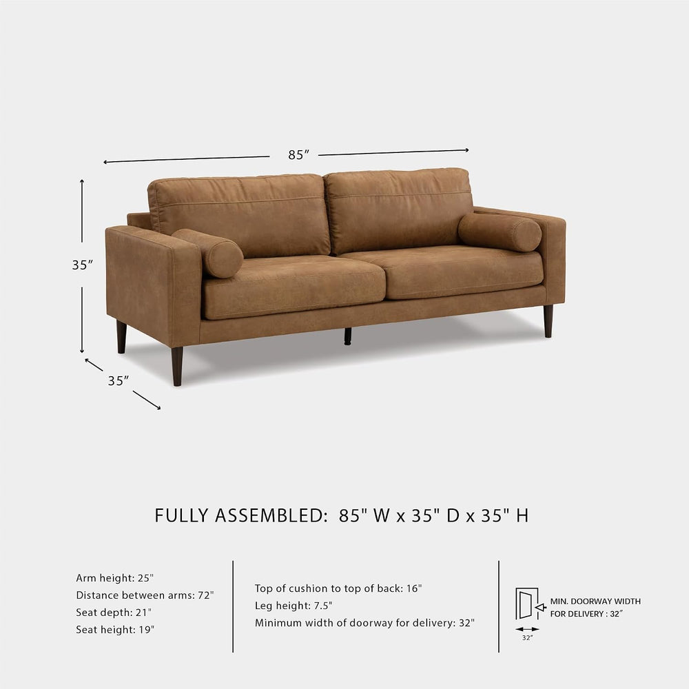 Signature Design by Ashley Telora Faux Leather 3 Seater Sofa Couch, Caramel |...