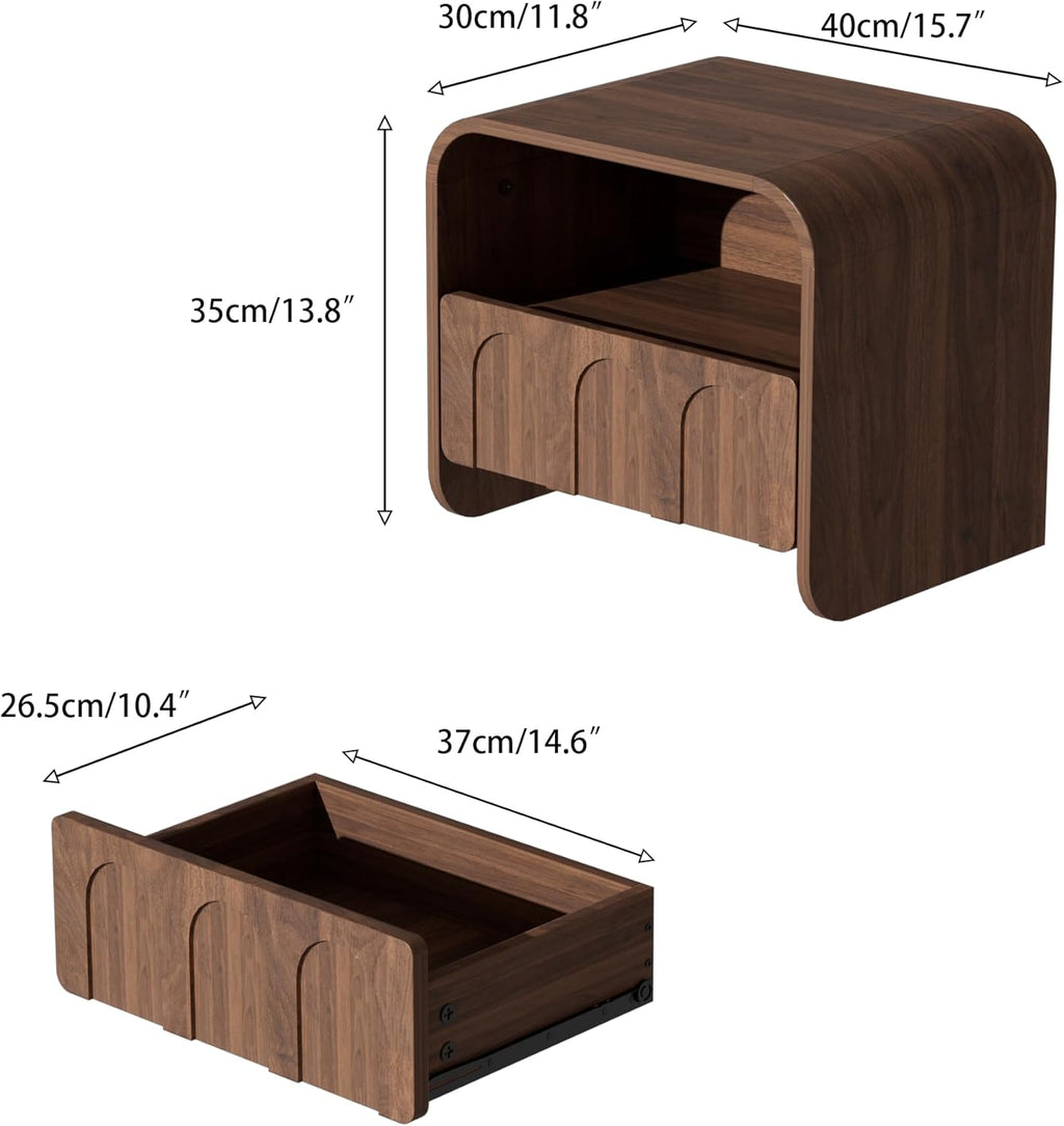 Floating Nightstand Set of 2, Small Night Stand with Drawer and Open Storage Shelf, Modern Wall Mounted Bedside Table, Farmhouse Wooden Nightstands for Bedroom, Living Room