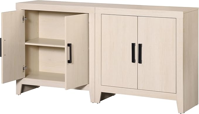 WAMPAT Farmhouse TV Stand for TVs up to 65 Inch, Rustic Wood Entertainment Center & Media Console with 4 Storage Doors, Accent Cabinet for Living Room, Hallway, Beige