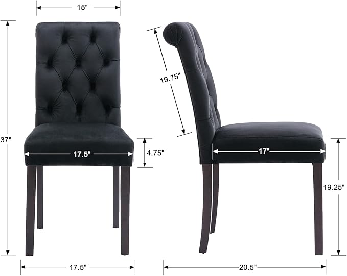 Velvet Dining Chairs Set of 2 Upholstered Dining Room Chairs Modern Tufted Accent Chairs Wooden Parsons Side Chairs for Home Kitchen Resturant, Black