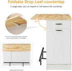 ONBRILL Stationary Kitchen Islands Include 2 Chairs, 47" Kitchen Island with Drop Leaf, Home Bar Table with Spice Rack & with Trash Cabinet, Island Table for Dining Room with Power Outlet, White