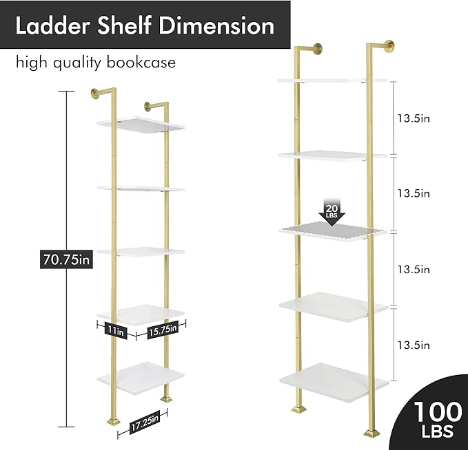 Axeman 5-Tier Ladder Bookcase, Tall Narrow Bookshelf for Small Spaces, Modern...