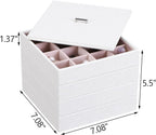 BEWISHOME Jewelry Organizer Trays Stackable Earring Storage Trays with Lid for Dresser and Drawer 32 Slots for Rings, Earrings, Necklaces, Bracelets and Watches Set of 4 White SSH81W