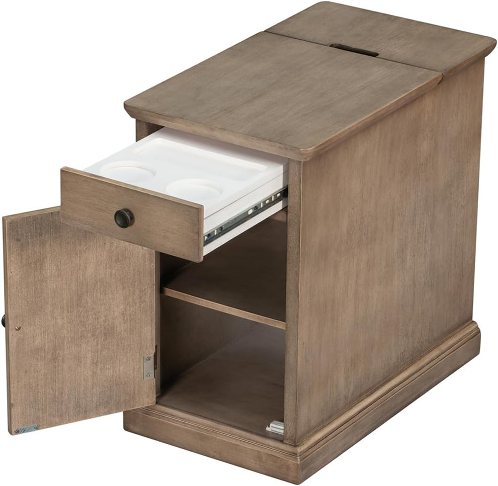 Traditional Wood Narrow End Table with Charging Station, Modern Vintage Sofa ...