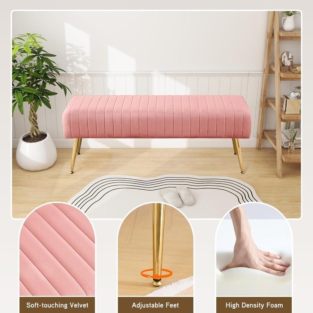 Modern Velvet Ottoman Bench Modern Upholstered Bedroom Benches Footrest Stool...