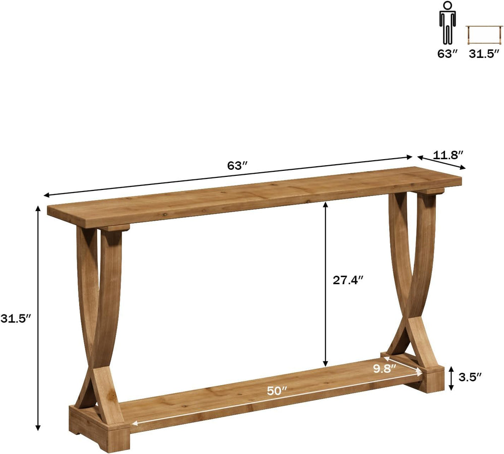 HOKYHOKY 63" Long Solid Wood Console Table, Narrow Behind Couch Sofa Tab...