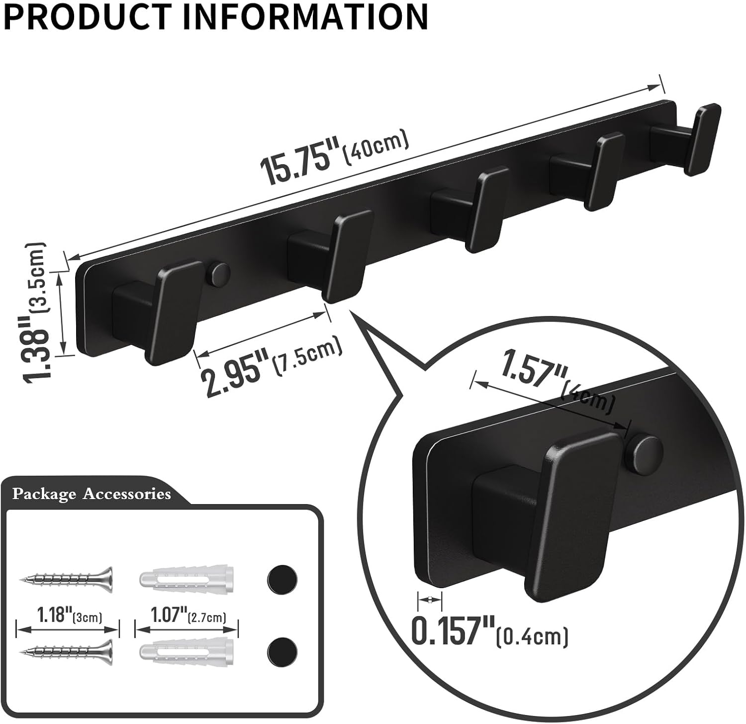 Coat Hook Wall Rack Hanger - Double Coat Rack with 5 Hooks Wall Hooks for Hanging Hat Key Bag Towel Wall Mount Coat Rack, Black 2 Packs