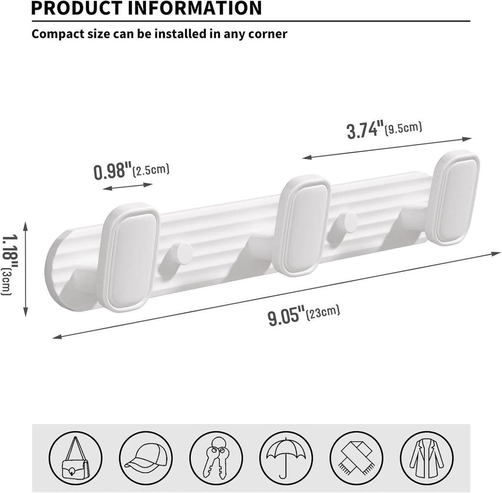 Coat Rack Wall Mount White, 3 Hooks Rack Metal Coat Hanger Wall for Hanging Hat Purse and Robes, Towel Hook for Bathrooms and Entryway (1 Pack)