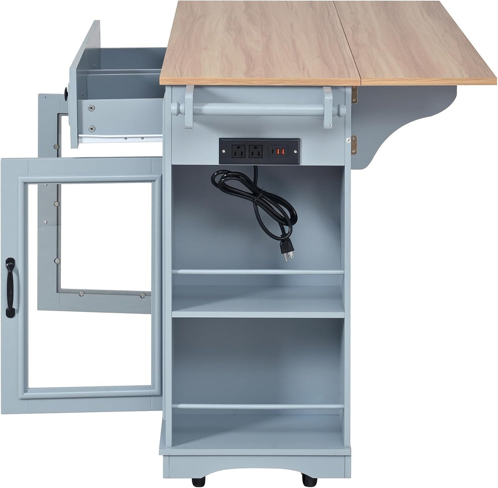 Rolling Kitchen Island Cart with Wood Countertop, Mobile Kitchen Storage Cart...