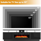 MXV 80" Fireplace TV Stand for Living Room, 36" Electric Fireplace with Adjustable Flames & Double LED Lights, Remote Control, Storage Cabinet with High Gloss Board, Fits TVs Up to 90", Black & Black