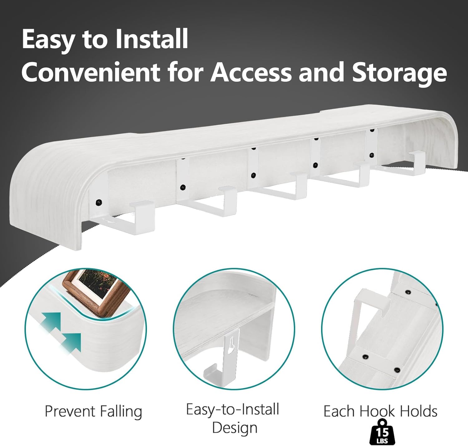 Coat Rack Wall Mount with Hidden Hooks Modern Key Holder Wood Entryway Hook with Shelf for Bedroom Kitchen Hallway Bathroom Designed for Hanging Coats Hats Bags Towels Dog Leashe(White,5 Hooks)
