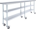 AmGood Stainless Steel Work Table with 2 Shelves and Casters | Metal Utility Table On Wheels (Stainless Steel, 96" Long x 18" Deep)