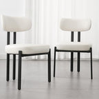 LukeAlon Faux Leather Dining Chairs Set of 2, Modern Curved Back Armless Kitchen Chairs with Black Metal Legs Upholstered Reception Guest Chairs for Home Office Restaurant Dining Room, White