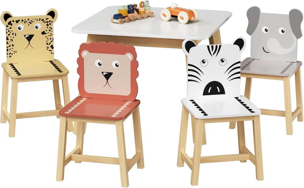 5 Pieces Table and Chair Set, Cartoon Animals Pattern Activity Play Set with ...