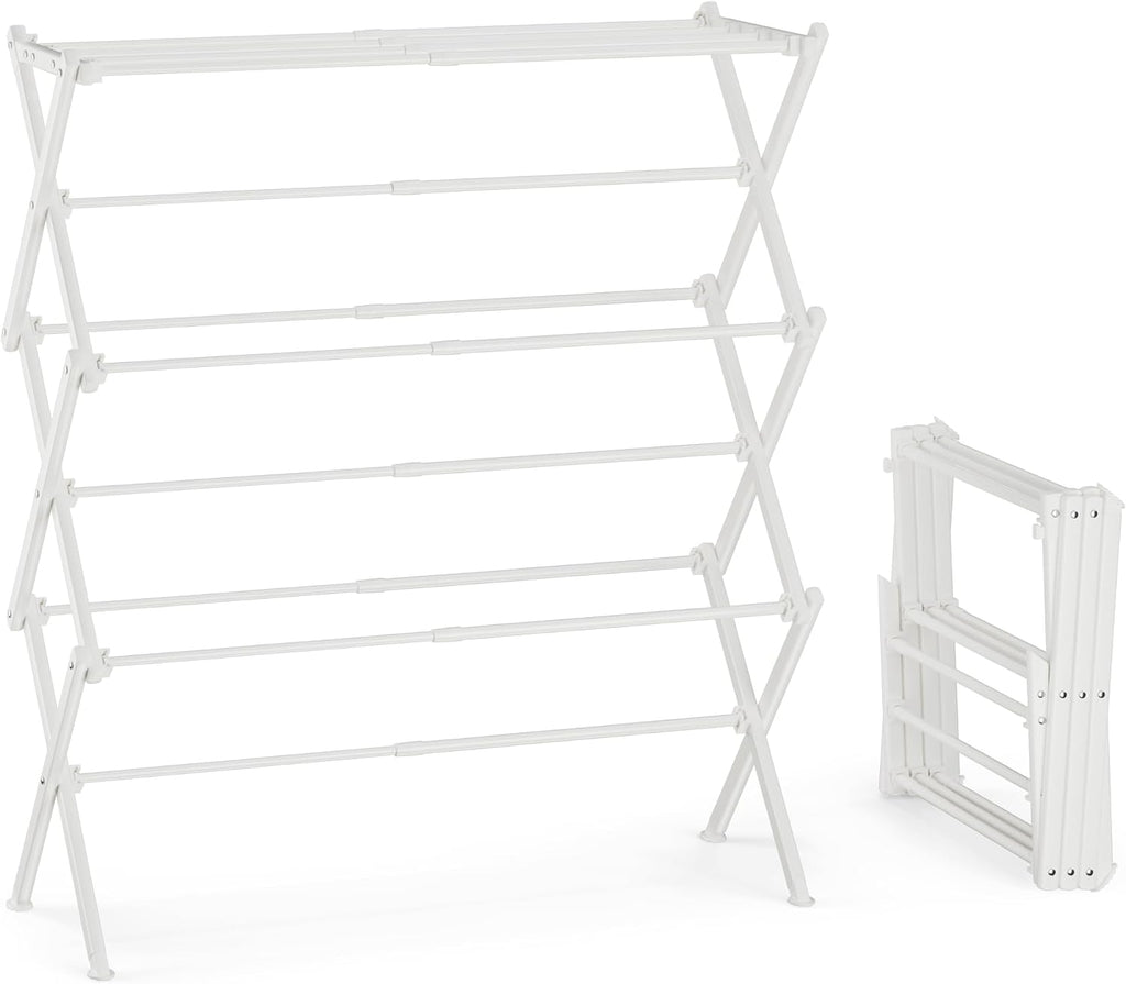 Collapsible Laundry Drying Rack for Small Apartment,35 lbs Carbon Steel with Reinforced Joints, Adjustable Space Saving Indoor Outdoor Rack, No Tools, 17.7"-29" W x 12" D x 35.5" H, White