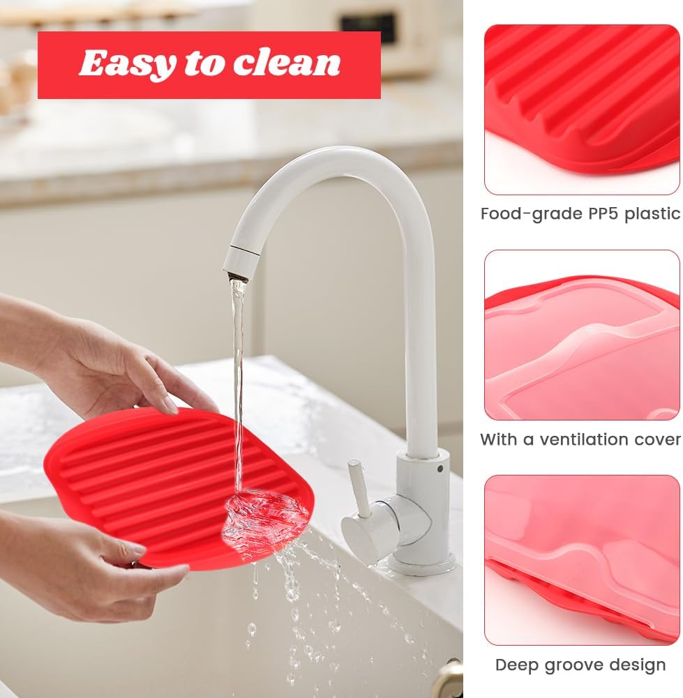 Microwave Bacon Cooker Tray with Vented Lid - Crisper Pan for 4-6 Slices in 3 Minutes, Splatter Shield & Fat Draining Tray for Healthy Cooking, Also for Sausages & Patties(Color:Red)
