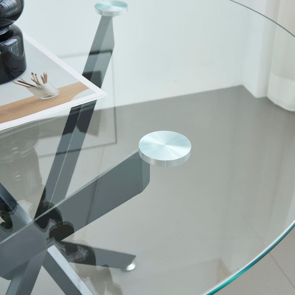 Modern Dining Table for 4 People, 36" Round Dining Table with Black Chro...