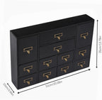 12-Drawer Wooden Storage Cabinet Organizer, Apothecary Cabinet Vintage Library Card Catalog Cabinets for Countertop Apothecary Tea Coffee Pod Storage (Black)