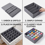 SUREMAX 10-Pack Underwear Organizer for Clothing Underwear, Sock, Bra, Grey | Foldable, Fabric Underwear Drawer Organizer, Sock Organizer, Drawer Organizers