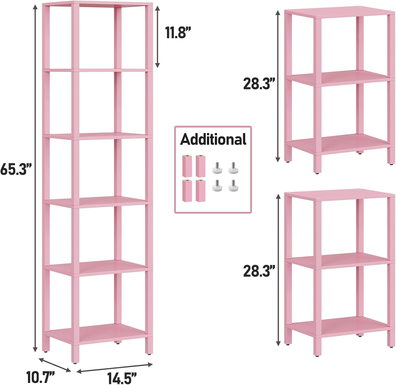 TUTOTAK Bookshelf, 6-Tier Tall Narrow Book Shelf for Small Space | 10.7 x 14.5 x 65.3 Inches Skinny Display Shelf with Storage for Living Room, Office, Study, Entryway, Pink BS01BP006