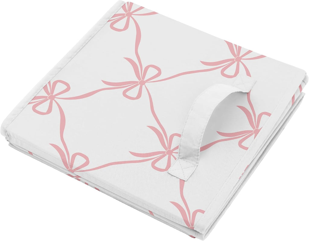 Sweet Jojo Designs Set of 2 Collapsible Fabric Storage Cubes (Pink Bows) for Girls, Baby, Kids, Childrens Foldable Bins Organizer Boxes Toys (Bow for Ballerina, Ballet Dancer, Princess Collection)