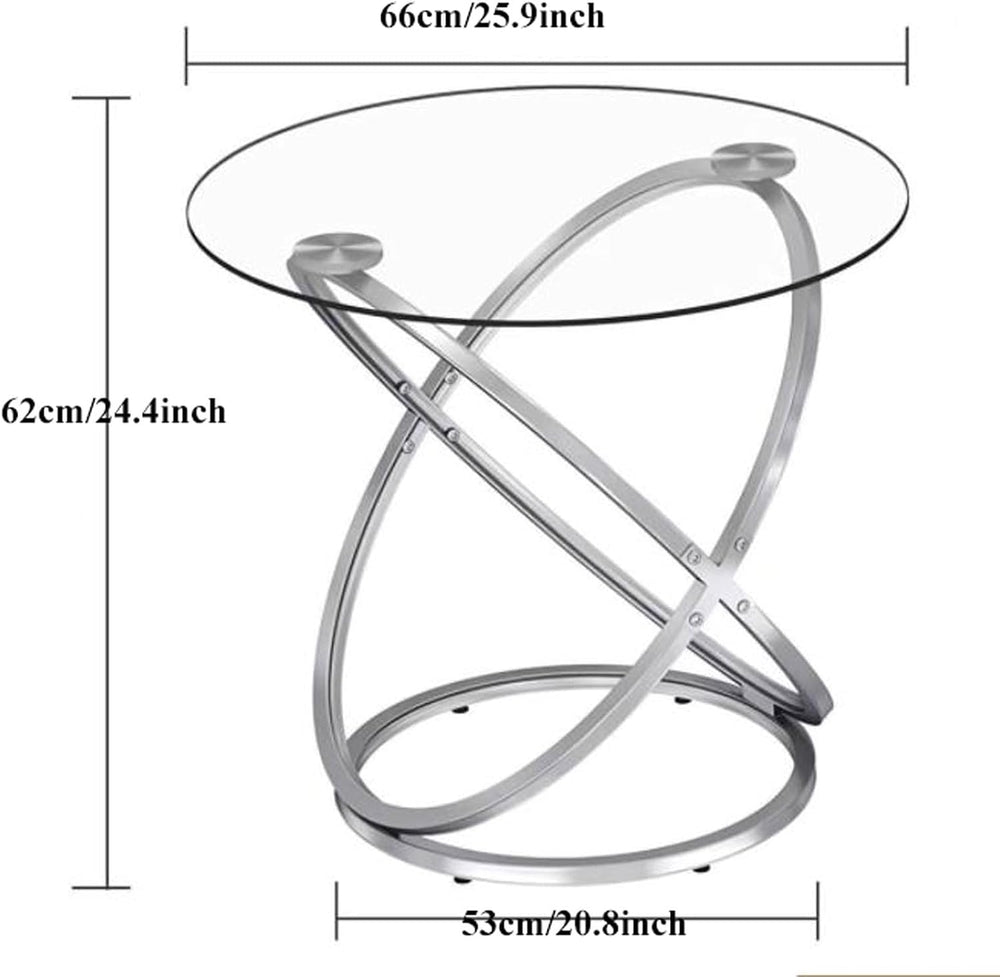 End Table Round Side Table, Glass End with Metal Frame, Small Coffee with Mod...