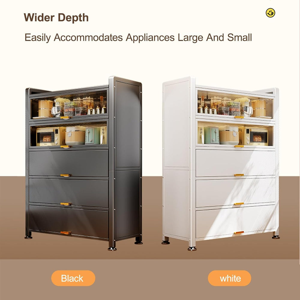Tall Storage Cabinet with Glass Doors, Kitchen Pantry Cabinet Adjustable Shel...