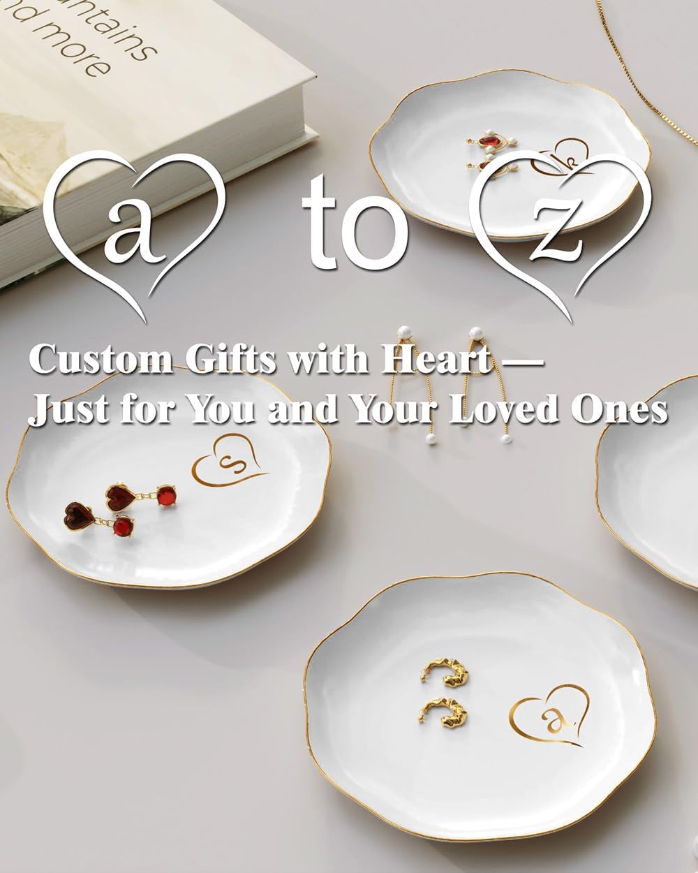 Gifts for Women – Initials Ceramic Jewelry Dish for Earrings, Necklaces, Bracelets, Rings, Watch, and Keys – Mother’s Day, Christmas, and Birthday Gifts for Women (v)