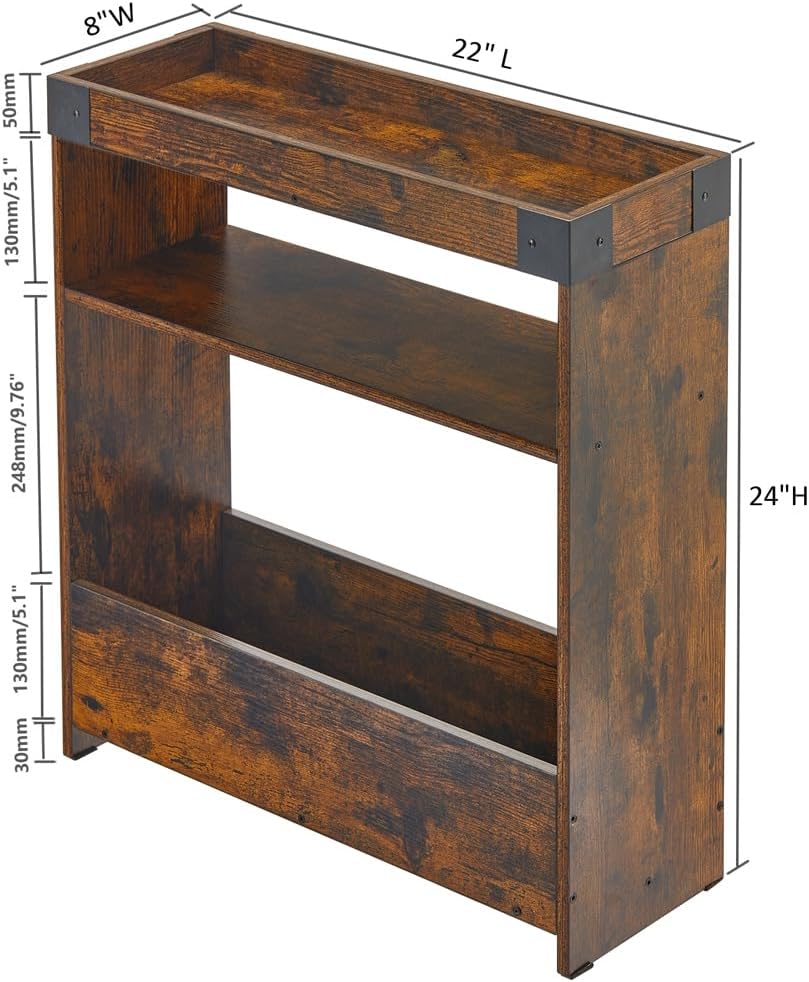 Farmhouse Narrow Side Table with Tray Top & Magazine Rack, Sofa Couch Sid...