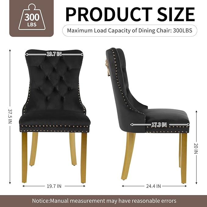 Velvet Dining Chairs Set of 6, Upholstered Dining Room Chairs with Lion Head ...