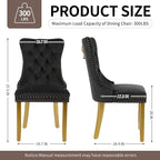 Velvet Dining Chairs Set of 6, Upholstered Dining Room Chairs with Lion Head Pulls Ring and Golden Solid Wood Legs, Modern Button Tufted Kitchen Chairs for Dining Room, Kitchen(Black)