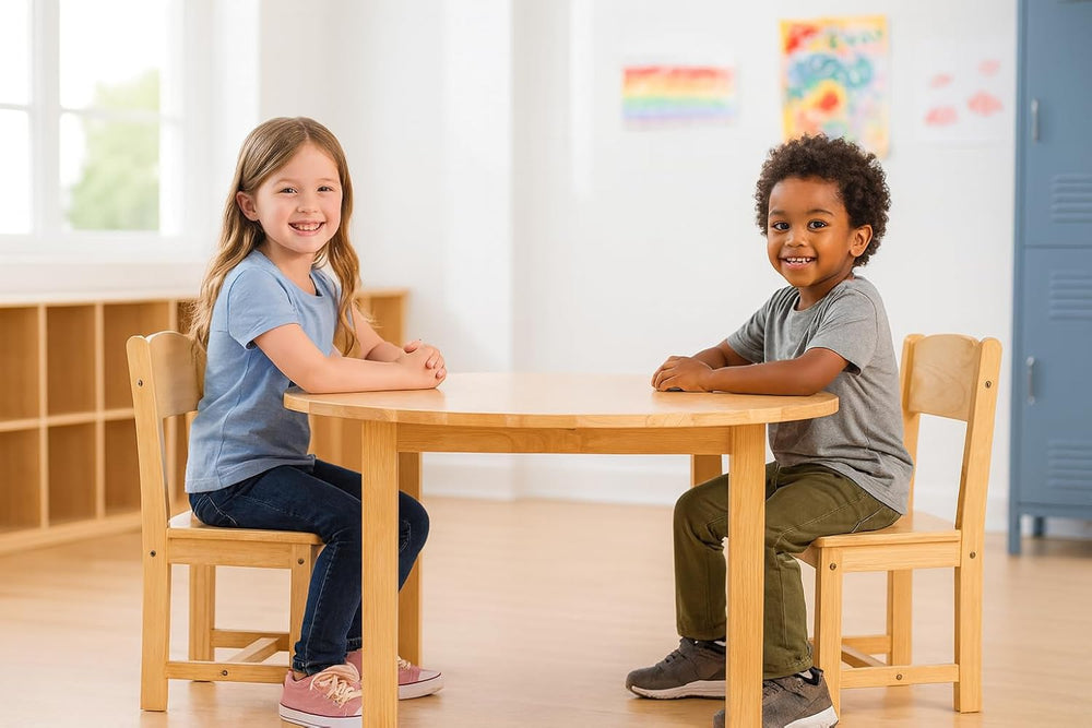 Constructive Playthings Deluxe Solid Hardwood Round Table and Chairs | For Cl...