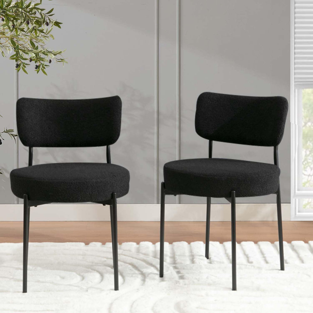 2.7" Black Dining Chairs Set of 6, Boucle Dining Chair with Curved Backr...
