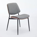 Dining Chairs Set of 2, Mid-Century Modern Upholstered PU Leather Chairs with Walnut Bentwood Back and Metal Legs Adjustable Feet for Kitchen Dining Living Room, Gray Vertical Stripes