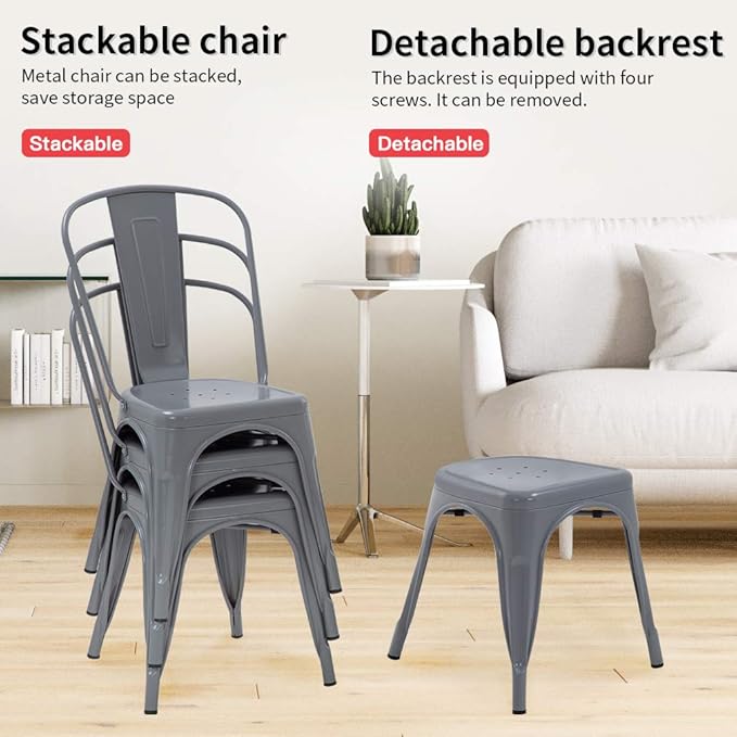 FDW Dining Chairs Set of 4 - Indoor/Outdoor, Metal, 18 Inch Seat Height, 330L...